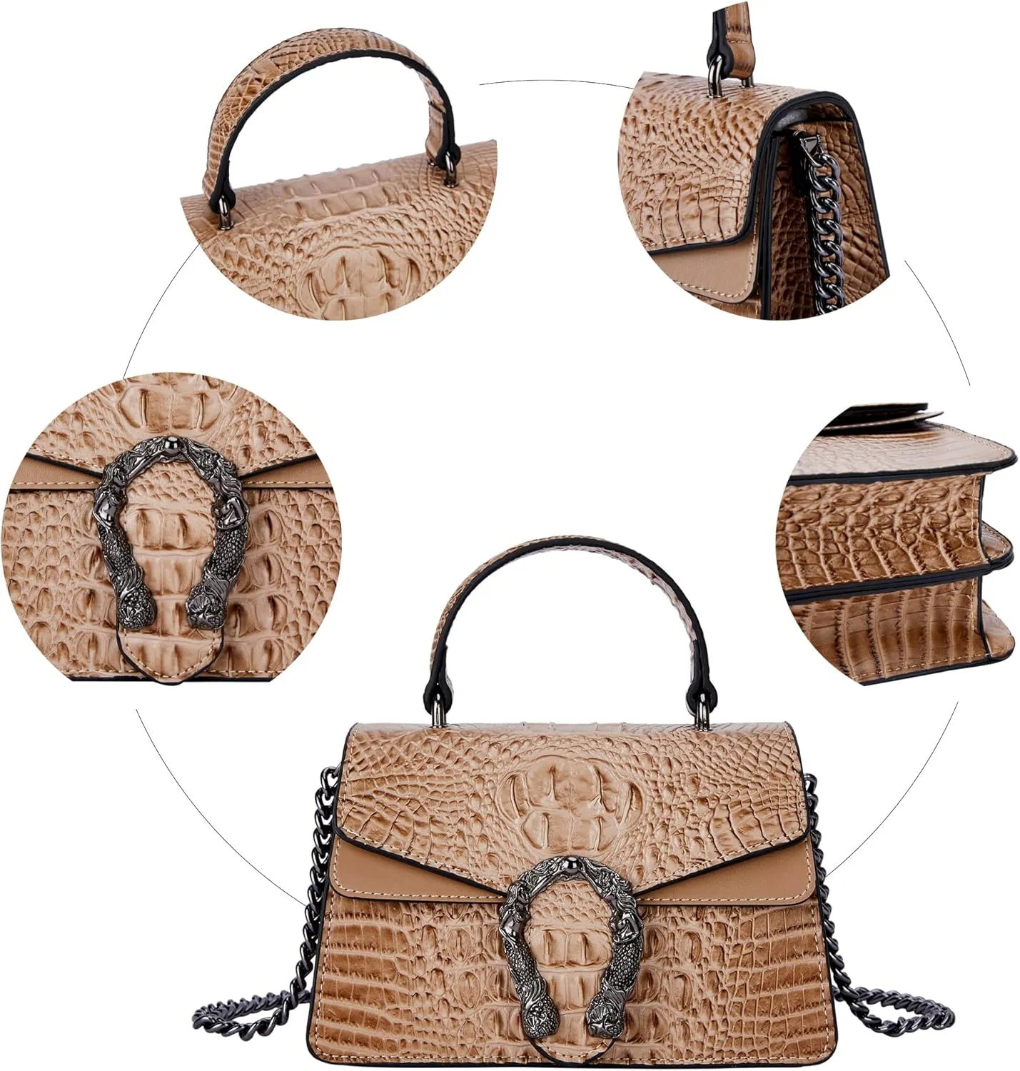 Crossbody Chain Purses for Women - Crocodile Snake Pattern Leather Shoulder Handbags Evening Clutch Satchel Bags