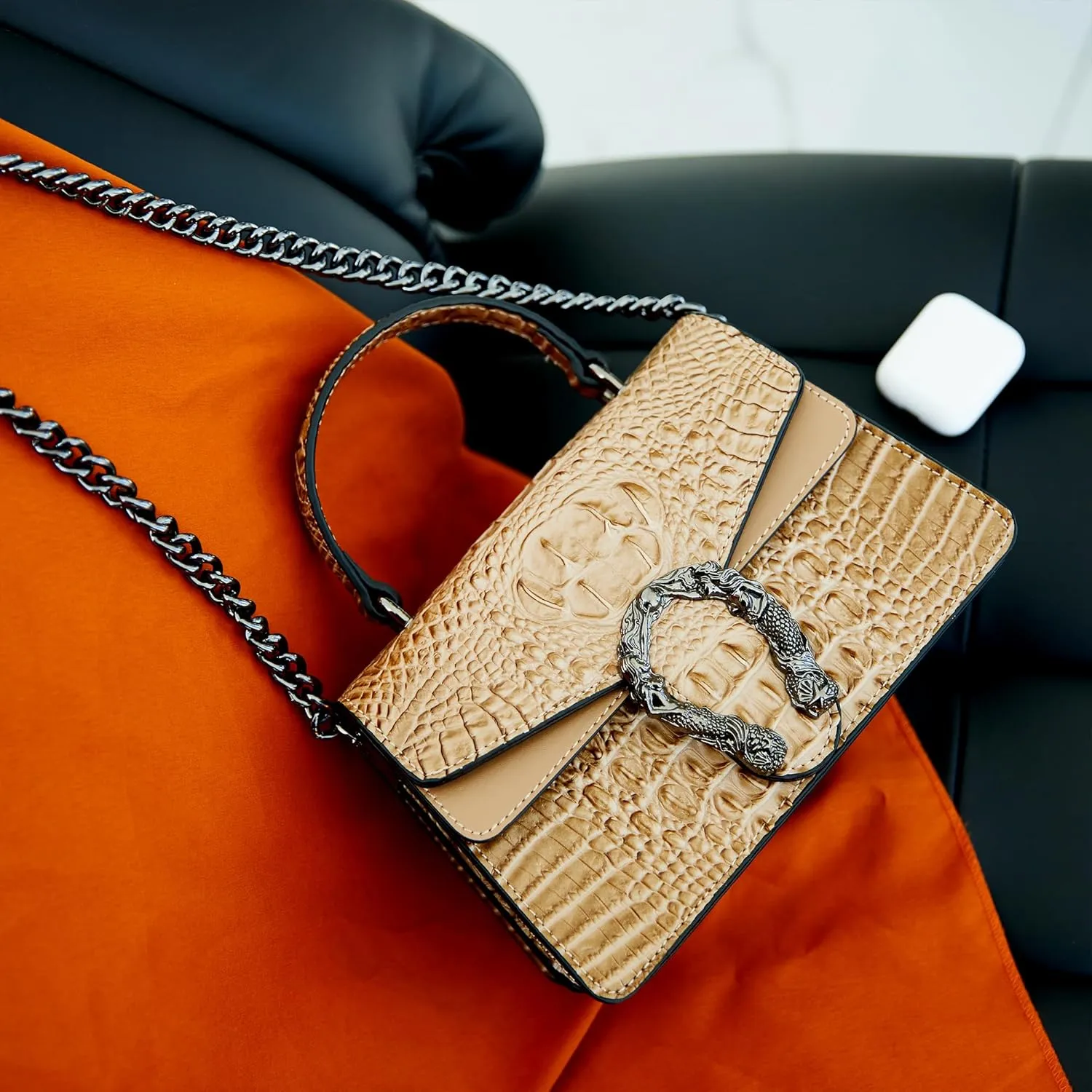 Crossbody Chain Purses for Women - Crocodile Snake Pattern Leather Shoulder Handbags Evening Clutch Satchel Bags