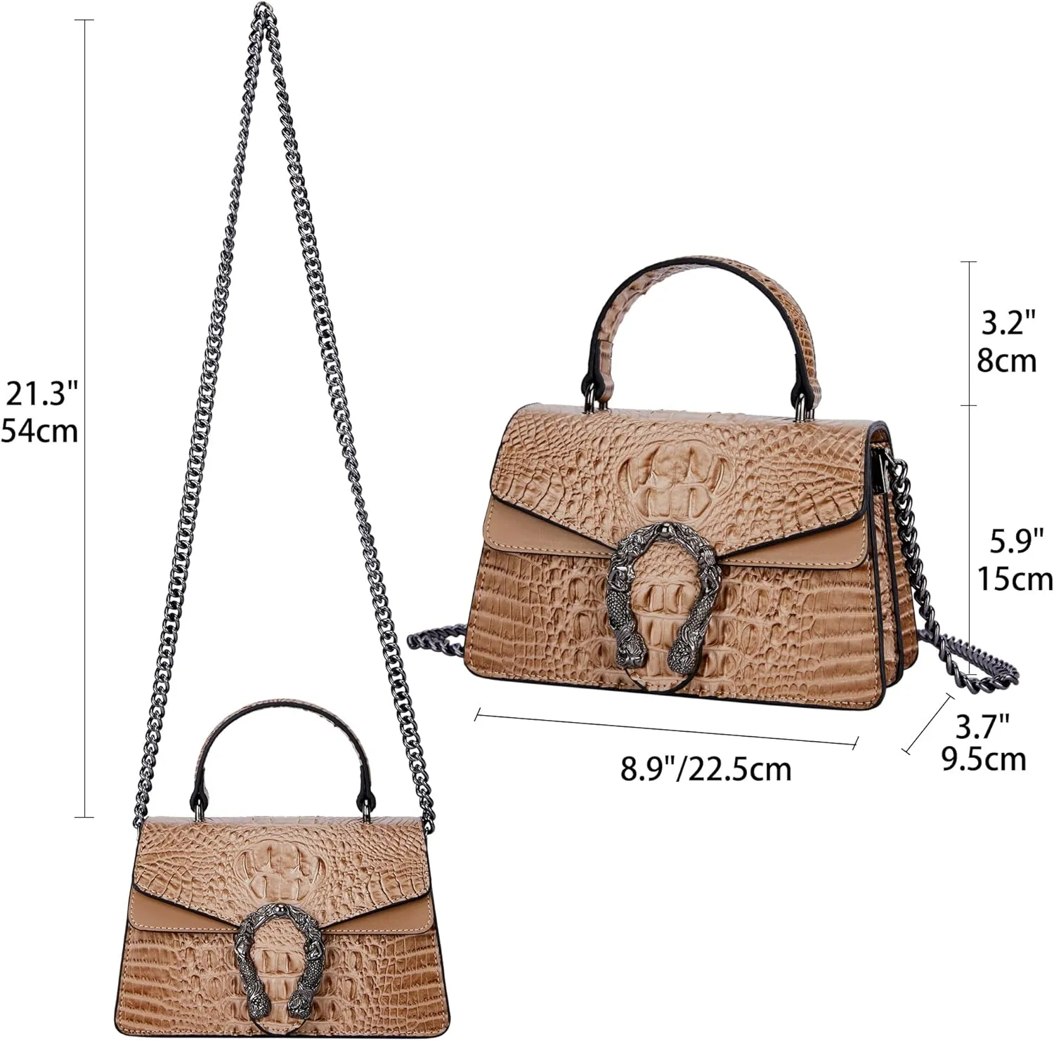 Crossbody Chain Purses for Women - Crocodile Snake Pattern Leather Shoulder Handbags Evening Clutch Satchel Bags