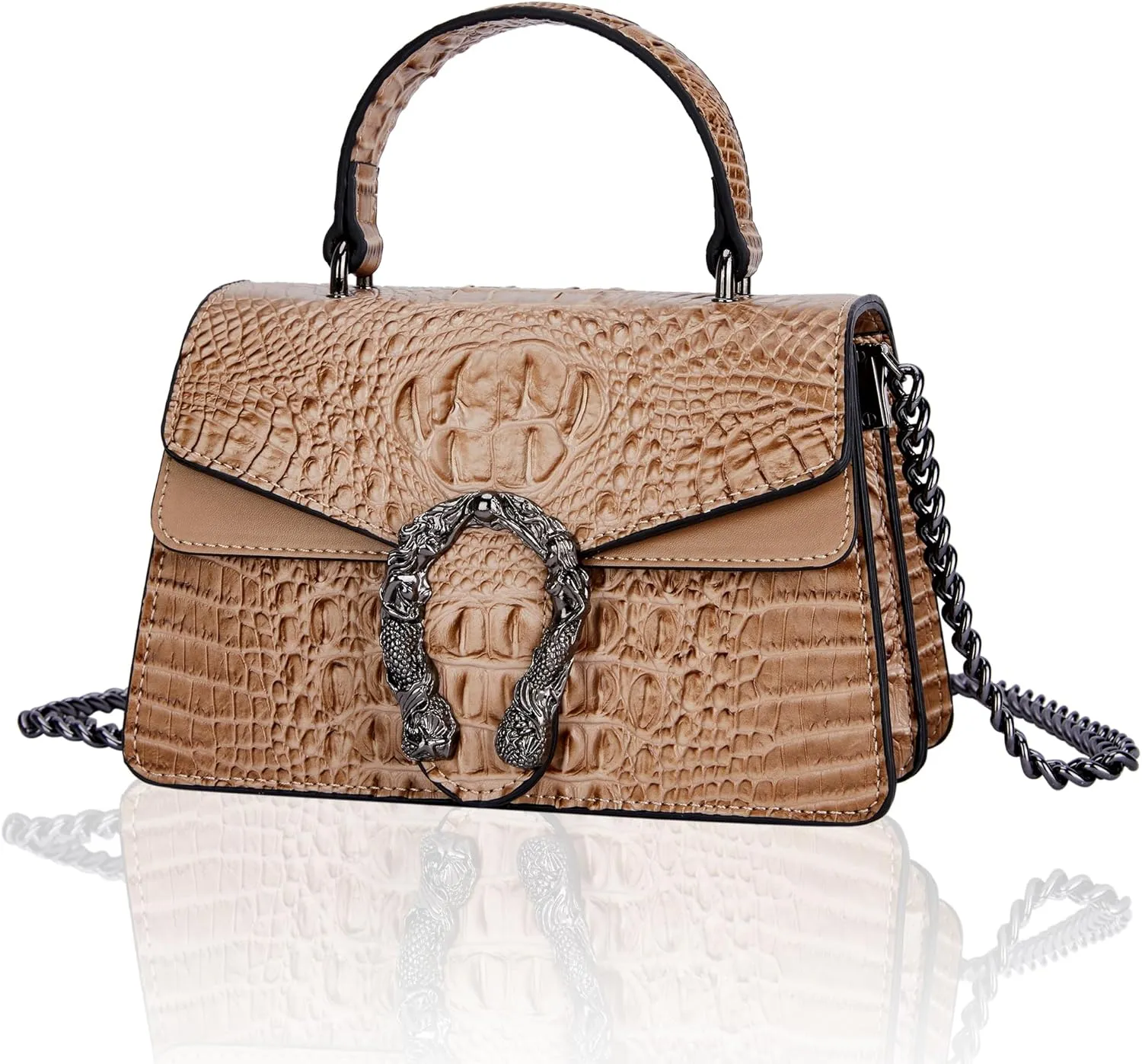Crossbody Chain Purses for Women - Crocodile Snake Pattern Leather Shoulder Handbags Evening Clutch Satchel Bags