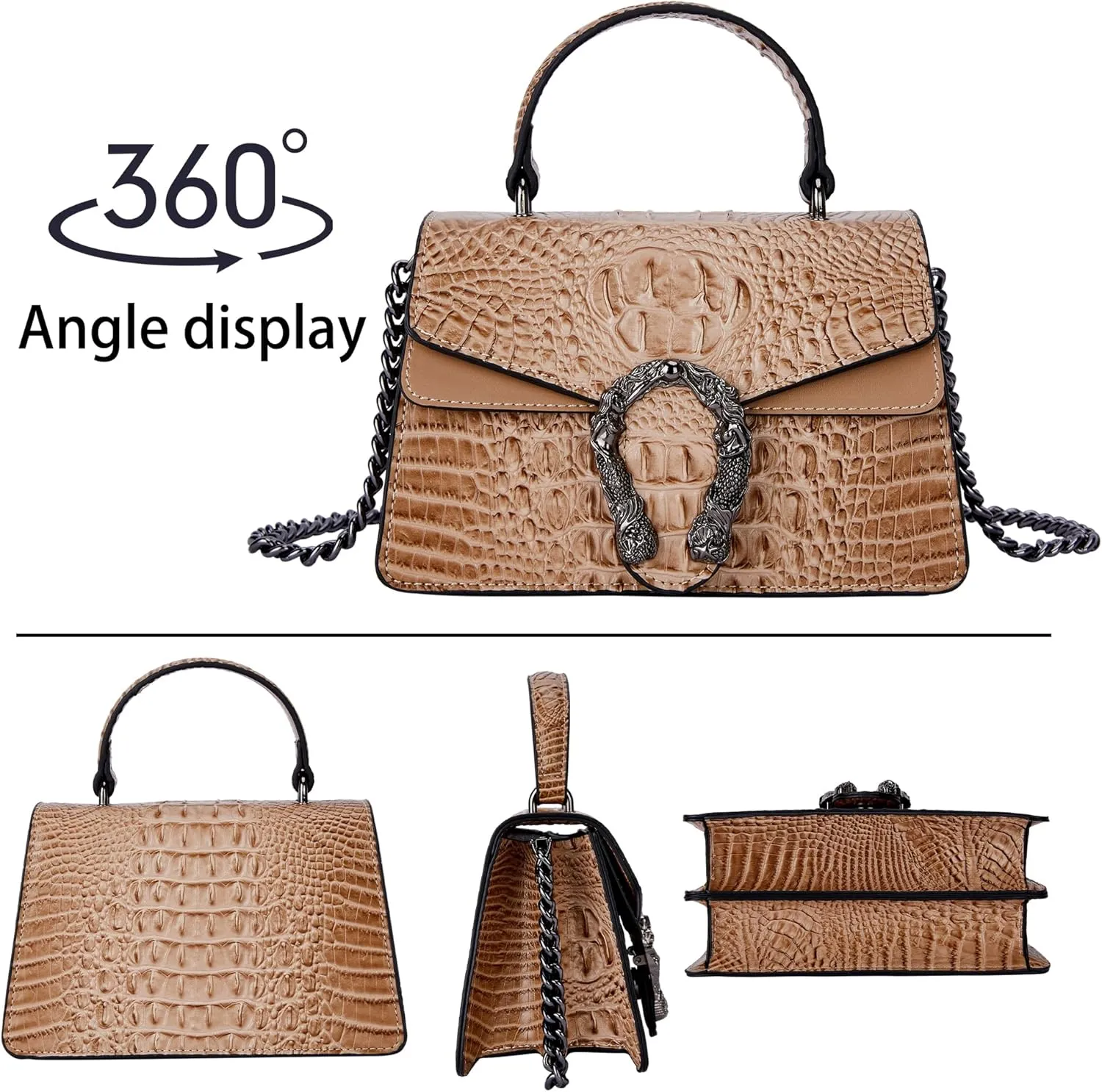 Crossbody Chain Purses for Women - Crocodile Snake Pattern Leather Shoulder Handbags Evening Clutch Satchel Bags
