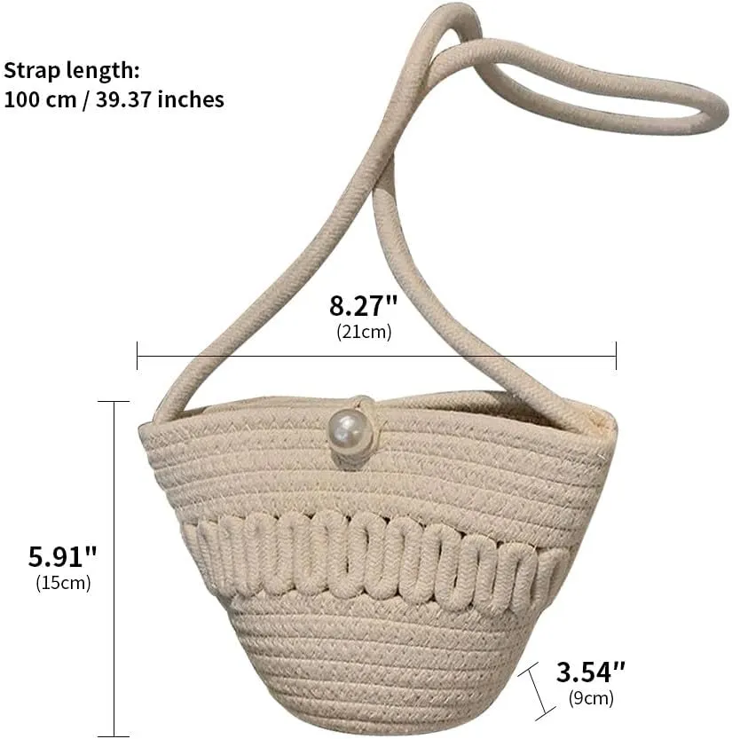 Crossbody Shoulder Bag for Women Classic Cotton Satchel Handbags Ladies Purse Hand-Woven Travel Wallet Hobo Bag Beige