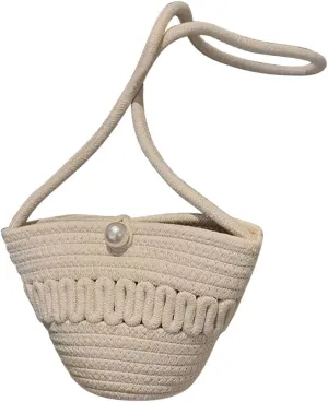 Crossbody Shoulder Bag for Women Classic Cotton Satchel Handbags Ladies Purse Hand-Woven Travel Wallet Hobo Bag Beige