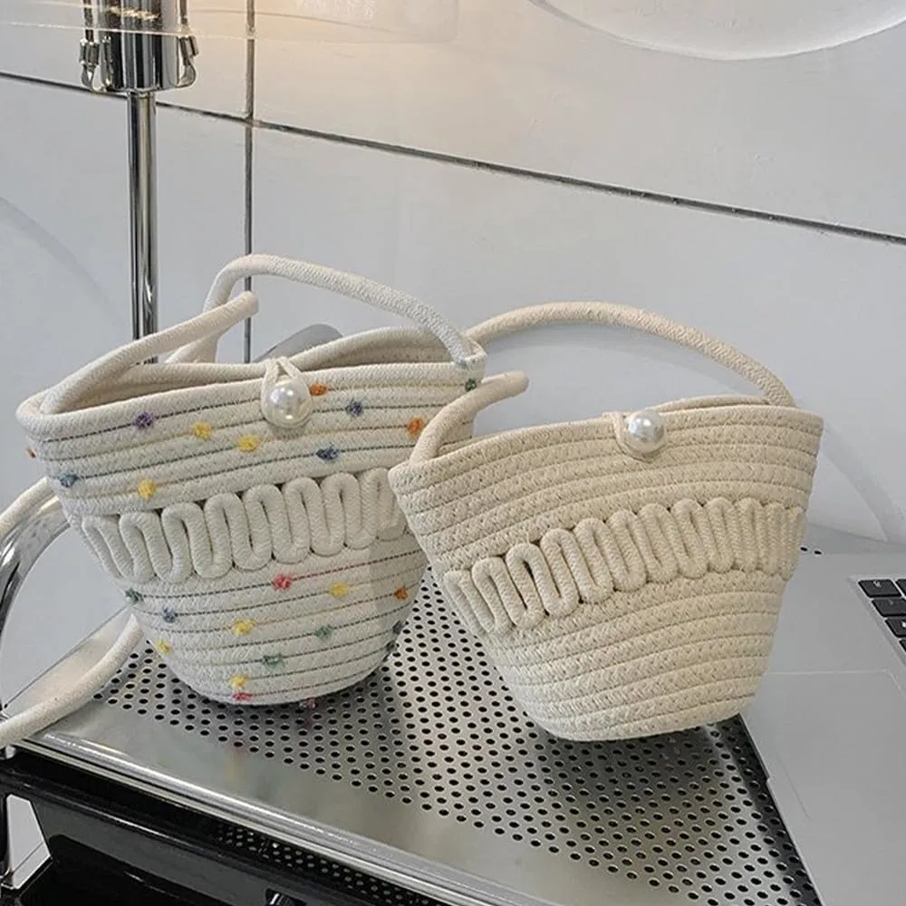 Crossbody Shoulder Bag for Women Classic Cotton Satchel Handbags Ladies Purse Hand-Woven Travel Wallet Hobo Bag Beige