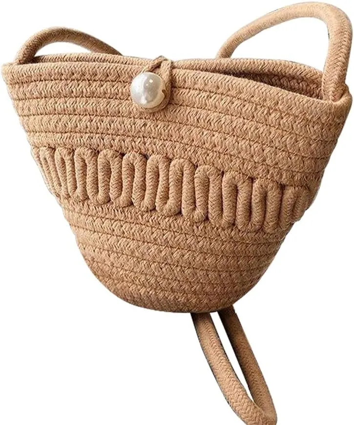 Crossbody Shoulder Bag for Women Classic Cotton Satchel Handbags Ladies Purse Hand-Woven Travel Wallet Hobo Bag Khaki