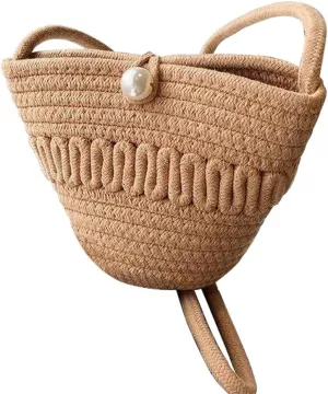 Crossbody Shoulder Bag for Women Classic Cotton Satchel Handbags Ladies Purse Hand-Woven Travel Wallet Hobo Bag Khaki