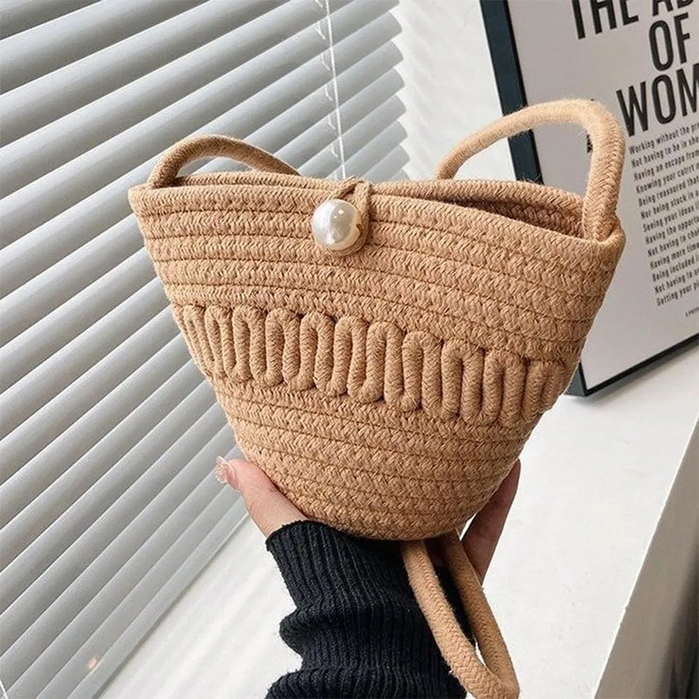 Crossbody Shoulder Bag for Women Classic Cotton Satchel Handbags Ladies Purse Hand-Woven Travel Wallet Hobo Bag Khaki