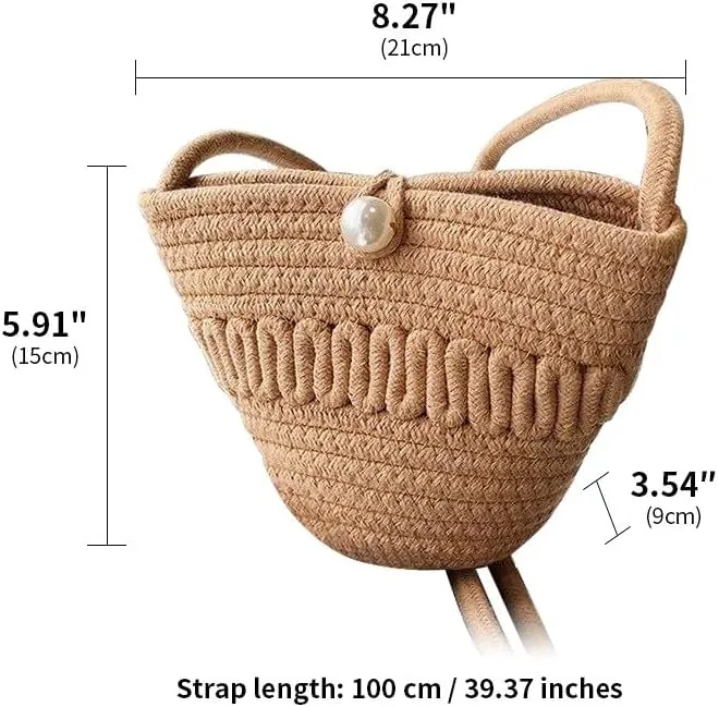 Crossbody Shoulder Bag for Women Classic Cotton Satchel Handbags Ladies Purse Hand-Woven Travel Wallet Hobo Bag Khaki
