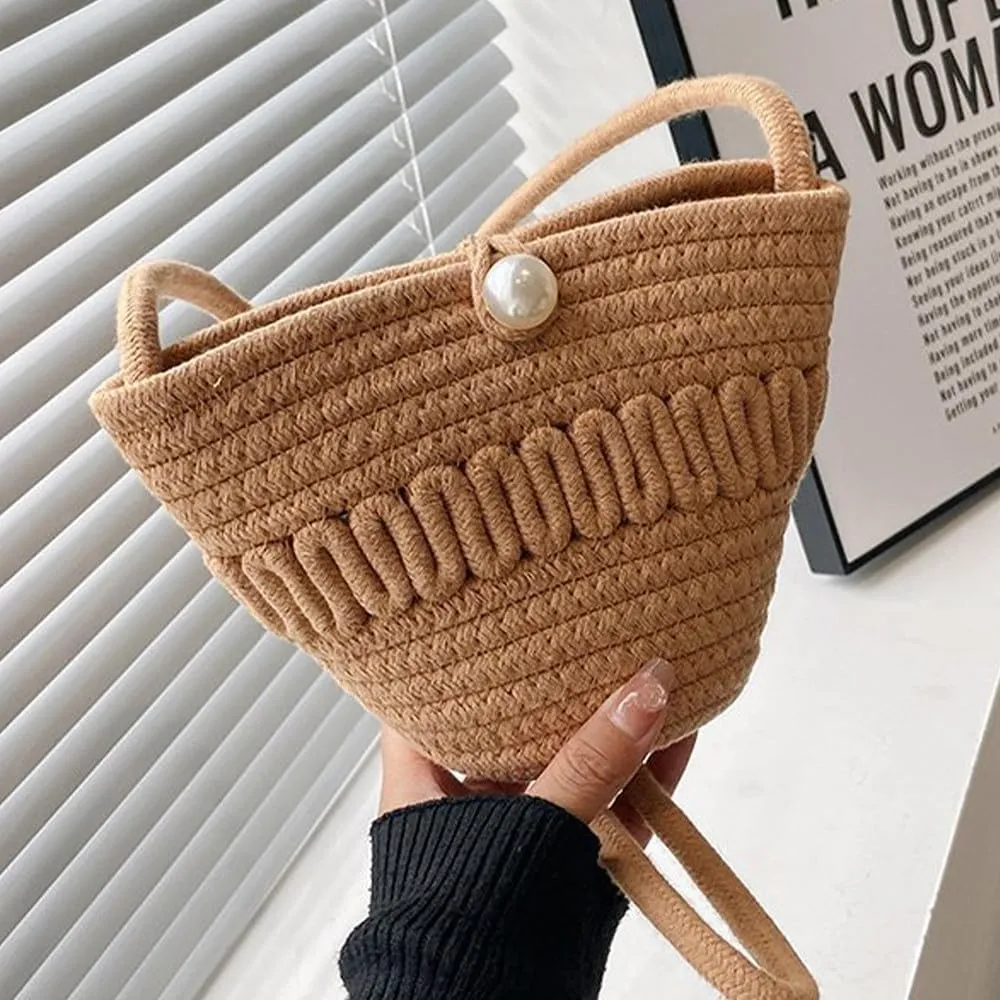 Crossbody Shoulder Bag for Women Classic Cotton Satchel Handbags Ladies Purse Hand-Woven Travel Wallet Hobo Bag Khaki