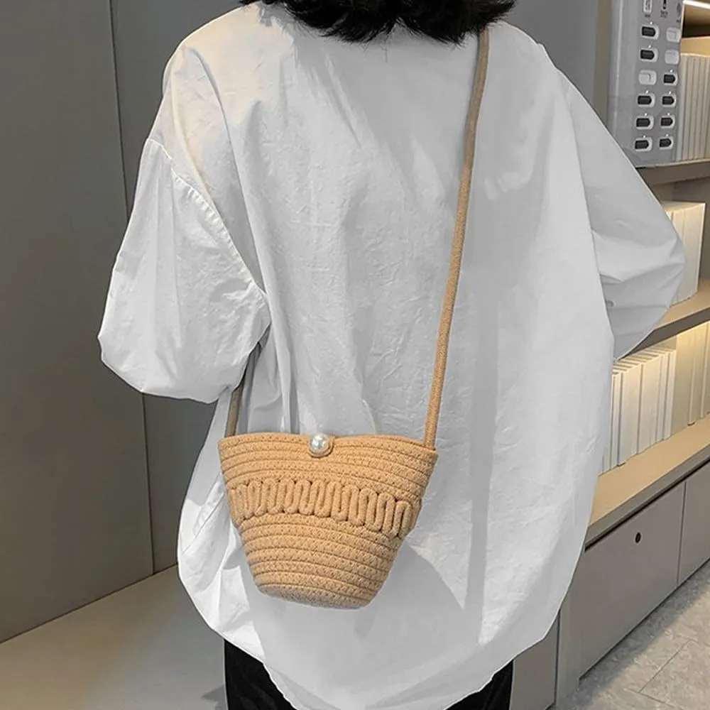 Crossbody Shoulder Bag for Women Classic Cotton Satchel Handbags Ladies Purse Hand-Woven Travel Wallet Hobo Bag Khaki