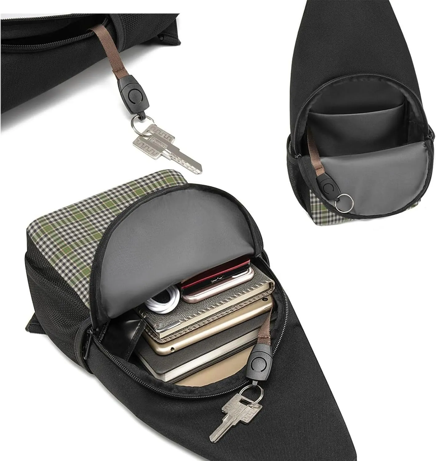 Crossbody Sling Backpack Burns Check Tartan Shoulder Chest Bag Daypack for Traveling Sport