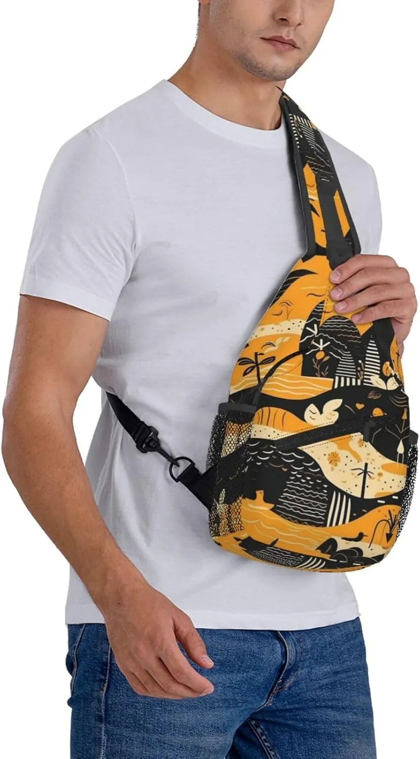 Crossbody Sling Backpack Sling Bag For Men Women Cross Chest Bag Shoulder Bag Beach Style Seamless Pattern Travel Hiking Daypack