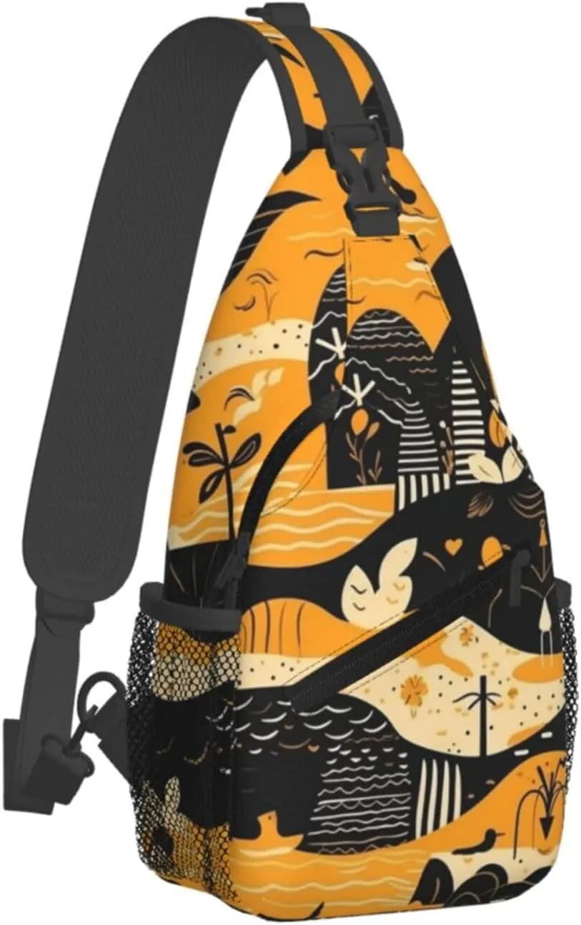 Crossbody Sling Backpack Sling Bag For Men Women Cross Chest Bag Shoulder Bag Beach Style Seamless Pattern Travel Hiking Daypack