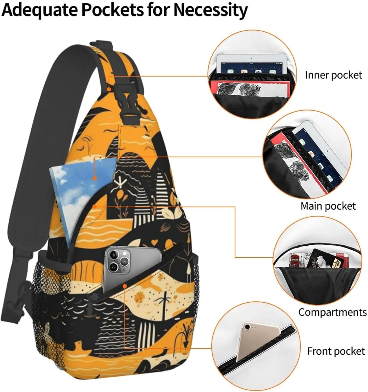 Crossbody Sling Backpack Sling Bag For Men Women Cross Chest Bag Shoulder Bag Beach Style Seamless Pattern Travel Hiking Daypack