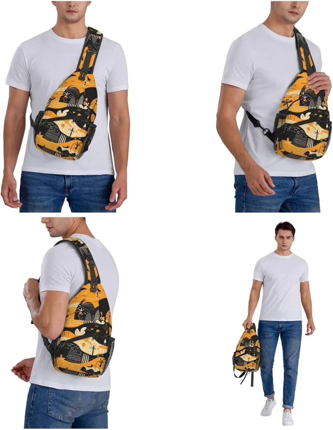 Crossbody Sling Backpack Sling Bag For Men Women Cross Chest Bag Shoulder Bag Beach Style Seamless Pattern Travel Hiking Daypack