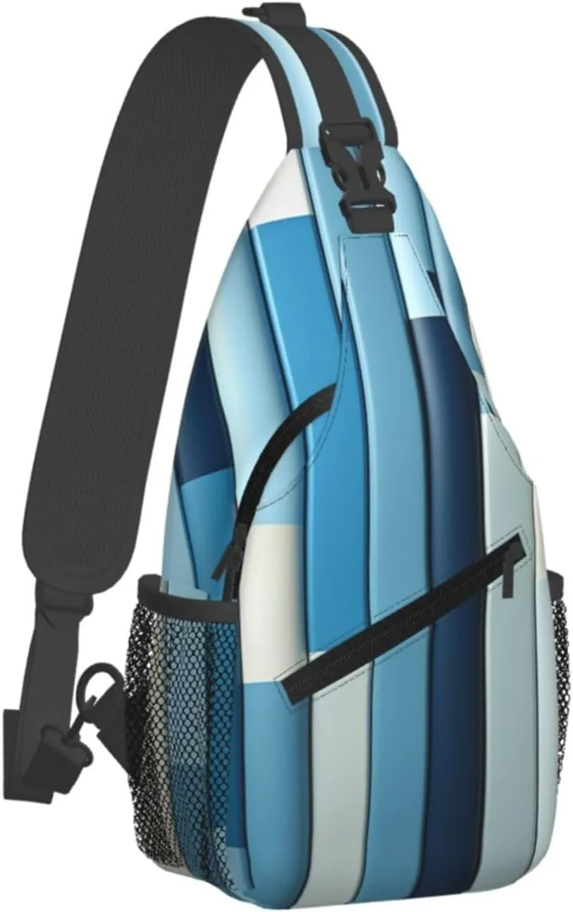 Crossbody Sling Backpack Sling Bag For Men Women Cross Chest Bag Shoulder Bag Blue Stripes Travel Hiking Daypack