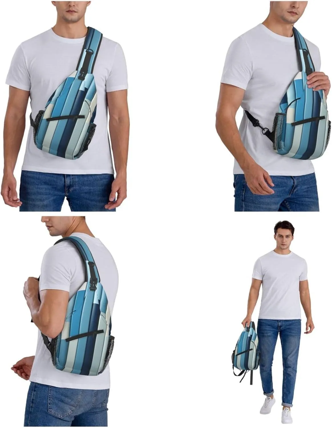 Crossbody Sling Backpack Sling Bag For Men Women Cross Chest Bag Shoulder Bag Blue Stripes Travel Hiking Daypack