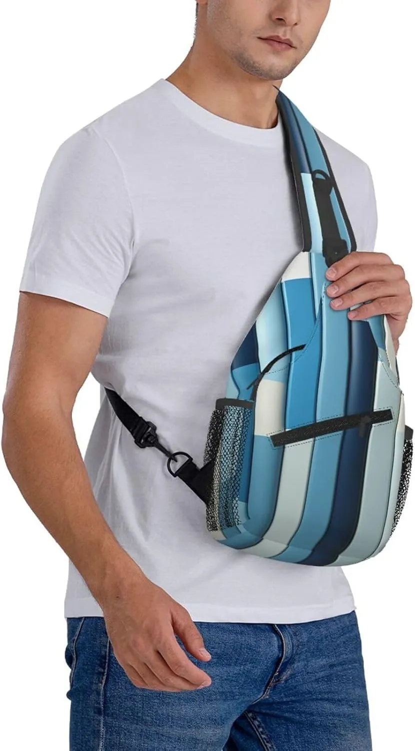 Crossbody Sling Backpack Sling Bag For Men Women Cross Chest Bag Shoulder Bag Blue Stripes Travel Hiking Daypack
