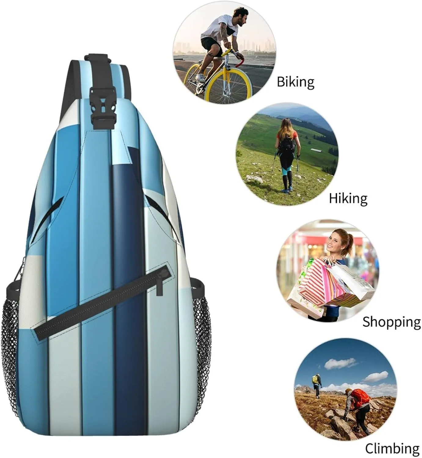 Crossbody Sling Backpack Sling Bag For Men Women Cross Chest Bag Shoulder Bag Blue Stripes Travel Hiking Daypack