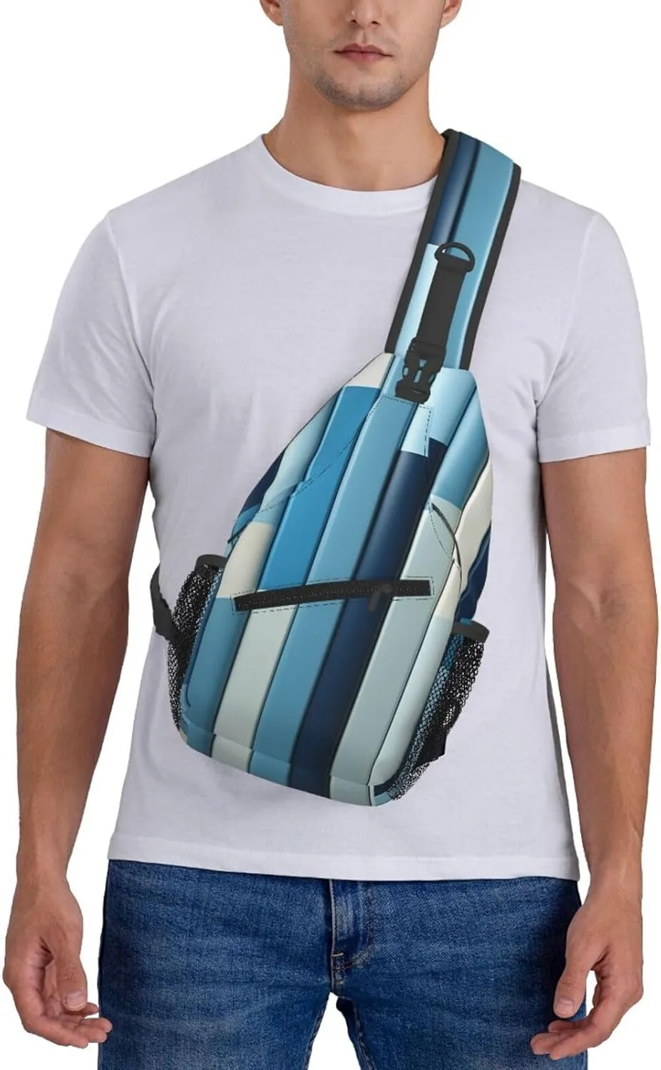 Crossbody Sling Backpack Sling Bag For Men Women Cross Chest Bag Shoulder Bag Blue Stripes Travel Hiking Daypack