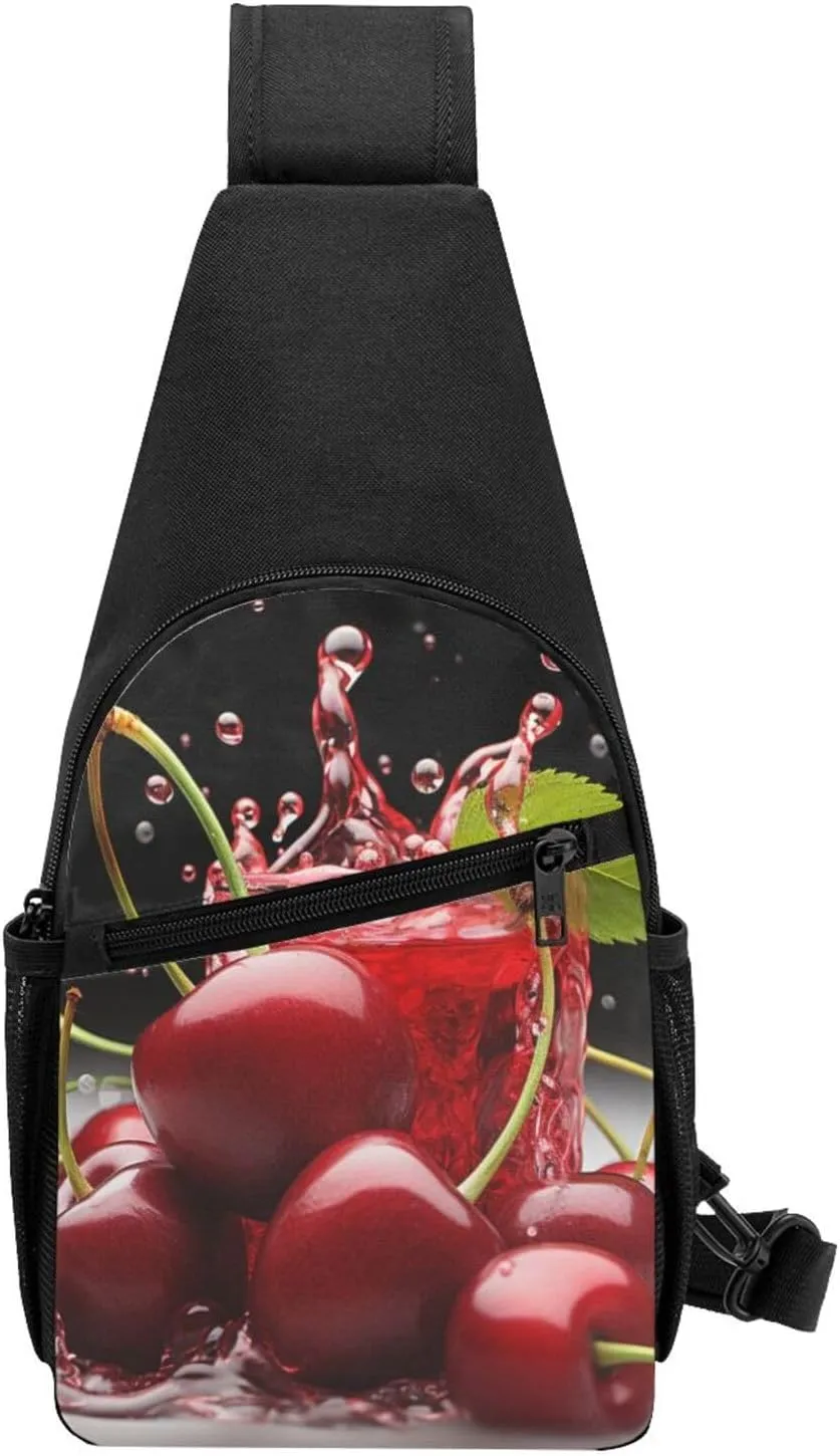 Crossbody Sling Backpack Sling Bag for Men Women Cross Chest Bag Shoulder Bag Cherry juice Travel Hiking Daypack
