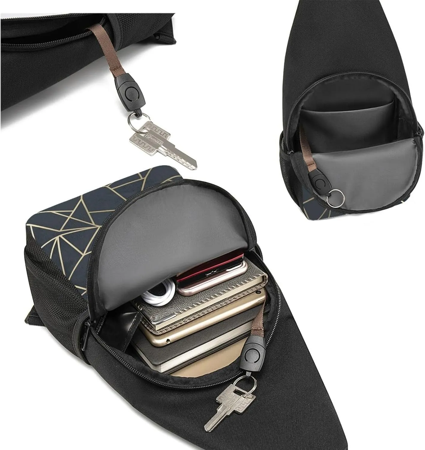 Crossbody Sling Backpack Sling Bag for Men Women Cross Chest Bag Shoulder Bag Geometric peel Travel Hiking Daypack