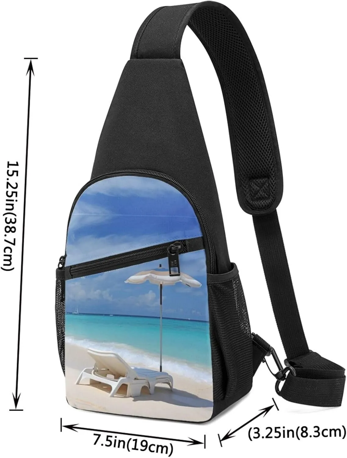 Crossbody Sling Backpack Sling Bag for Men Women Cross Chest Bag Shoulder Bag White Beach Tropical sea Travel Hiking Daypack