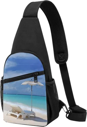 Crossbody Sling Backpack Sling Bag for Men Women Cross Chest Bag Shoulder Bag White Beach Tropical sea Travel Hiking Daypack