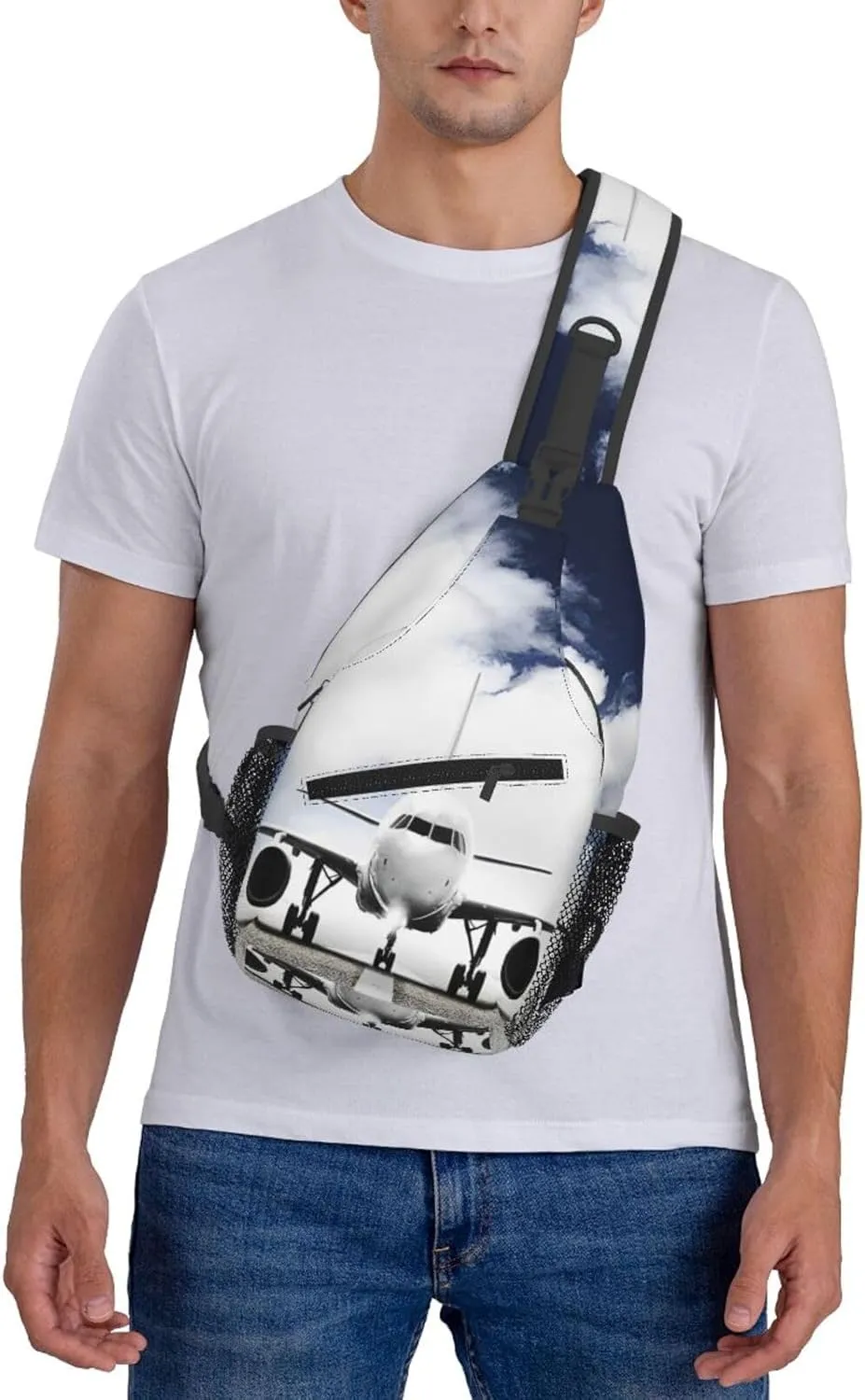 Crossbody Sling Bag for Men Women, Aircraft Plane Sling Backpack Shoulder Chest Bag, Anti Theft Travel Hiking Daypacks