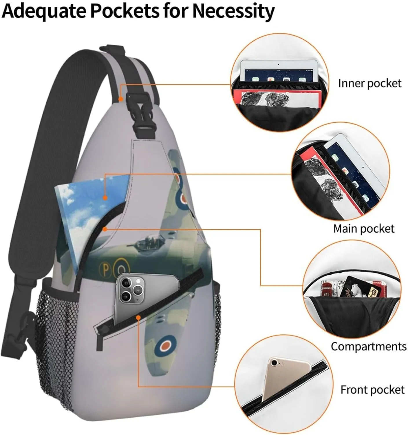 Crossbody Sling Bag for Men Women, Wing Sky Fly Airplane Aircraft Sling Backpack Shoulder Chest Bag, Anti Theft Travel Hiking Daypacks