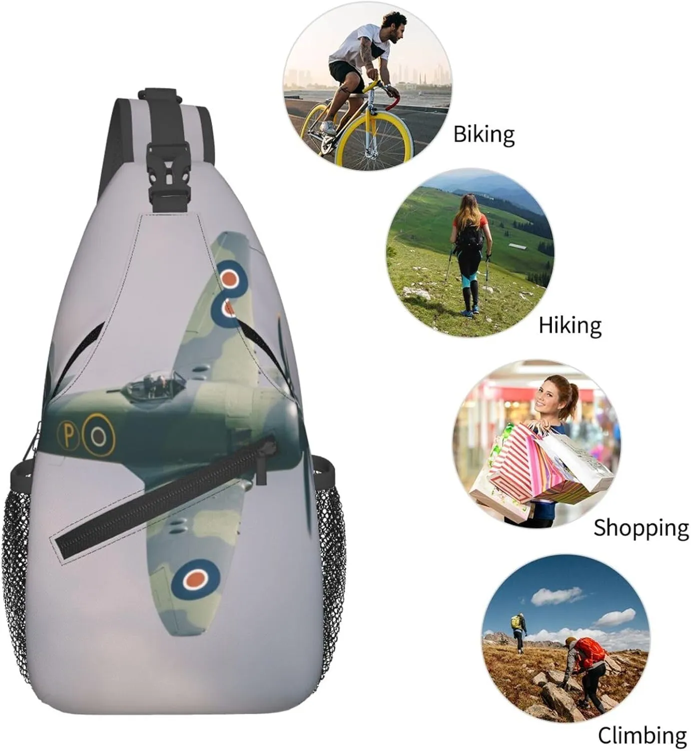 Crossbody Sling Bag for Men Women, Wing Sky Fly Airplane Aircraft Sling Backpack Shoulder Chest Bag, Anti Theft Travel Hiking Daypacks