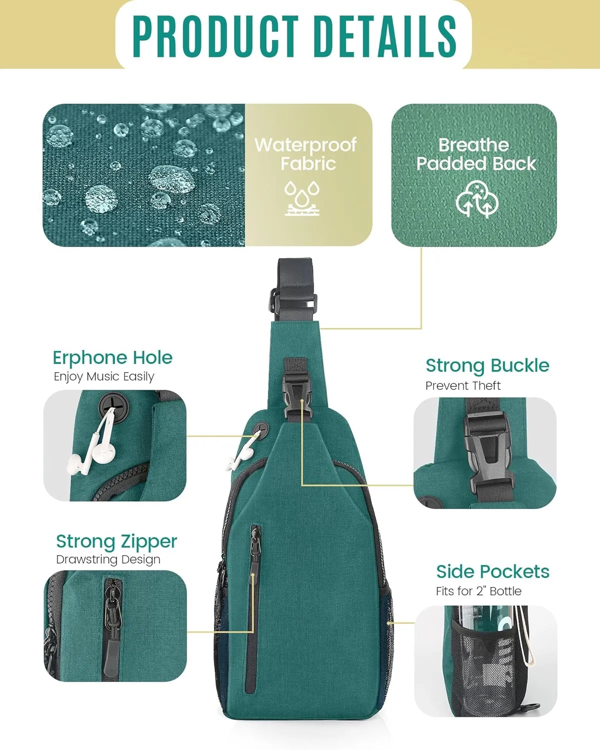 Crossbody Sling Bag for Women & Men, Waterproof Sling Backpack, Lightweight Shoulder Chest Bag for Hiking, Travel