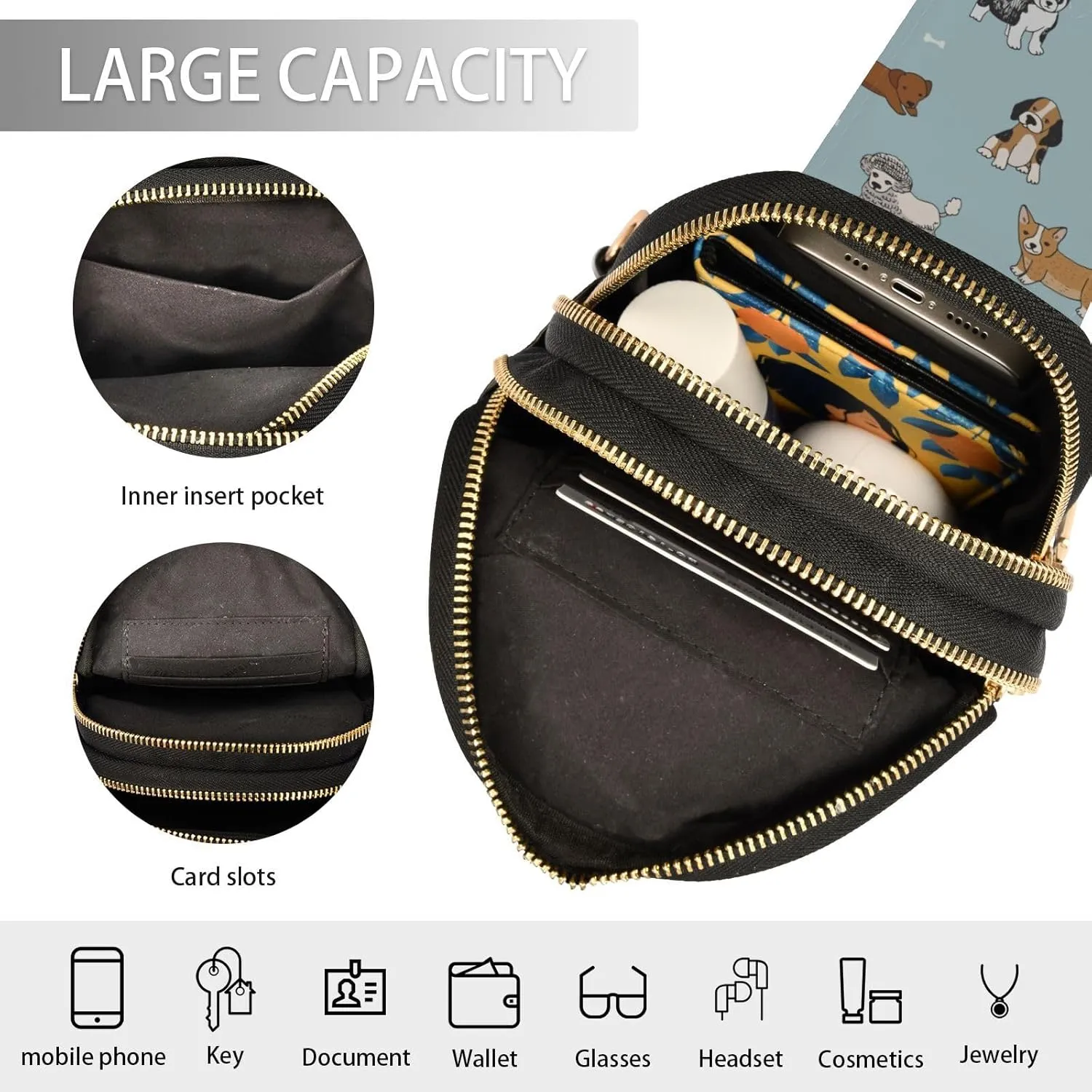 Crossbody Sling Bag for Women Leather Shoulder Chest Bag Small Fanny Pack for Hiking Travel