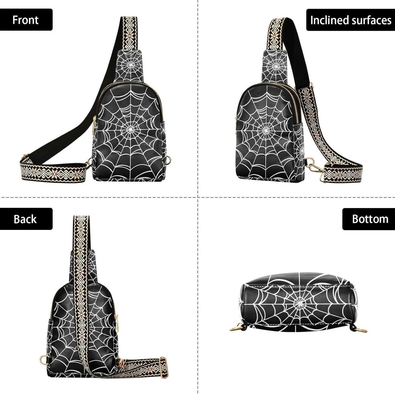 Crossbody Sling Bag for Women Leather Shoulder Chest Bag Small Fanny Pack for Hiking Travel