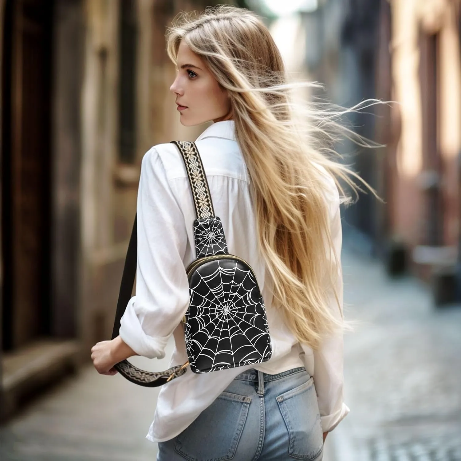 Crossbody Sling Bag for Women Leather Shoulder Chest Bag Small Fanny Pack for Hiking Travel