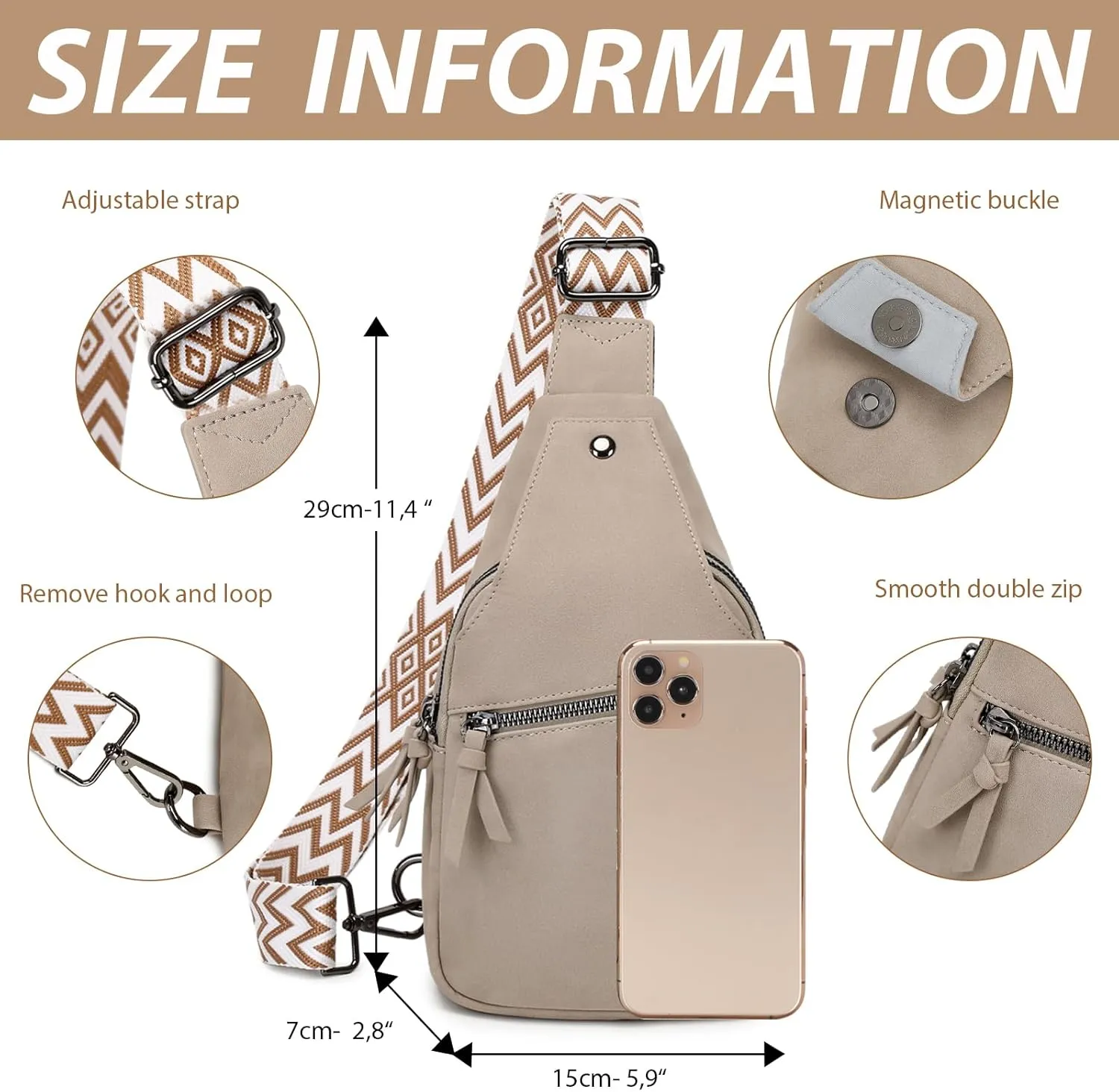 Crossbody Sling Bag Purse for Women - Small Chest Fanny Pack Trendy Travel Faux Leather Cross Body Bags with Adjustable Strap