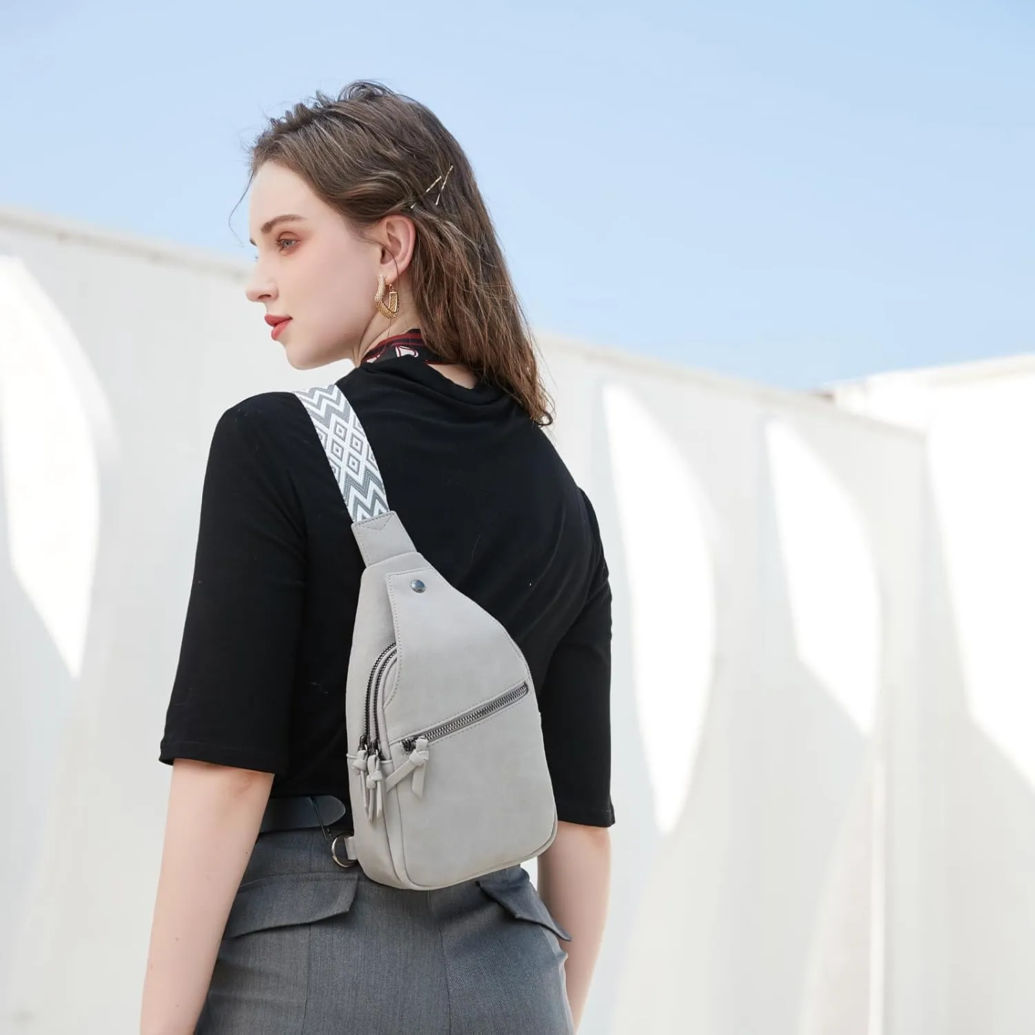Crossbody Sling Bag Purse for Women - Small Chest Fanny Pack Trendy Travel Faux Leather Cross Body Bags with Adjustable Strap