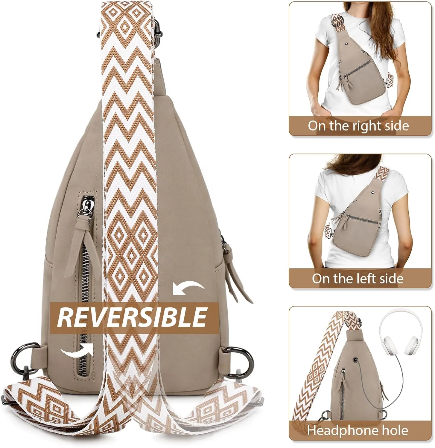 Crossbody Sling Bag Purse for Women - Small Chest Fanny Pack Trendy Travel Faux Leather Cross Body Bags with Adjustable Strap
