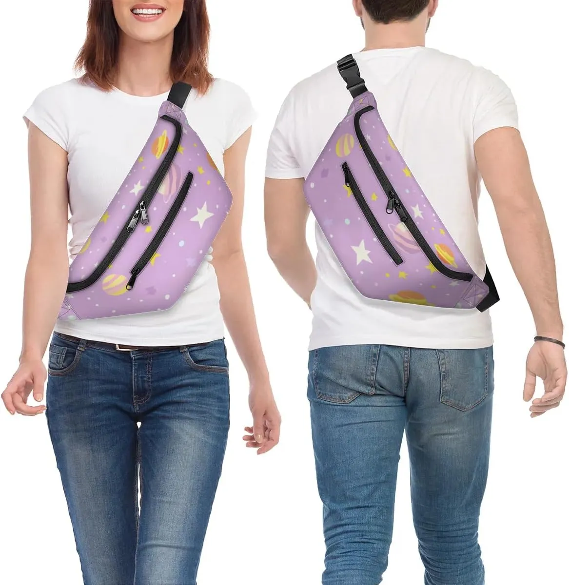 Crossbody Sling Bags for Women Men Cartoon Planets Stars Casual Sling Backpack Daypack Chest Bag for Travel Sport Hiking Running