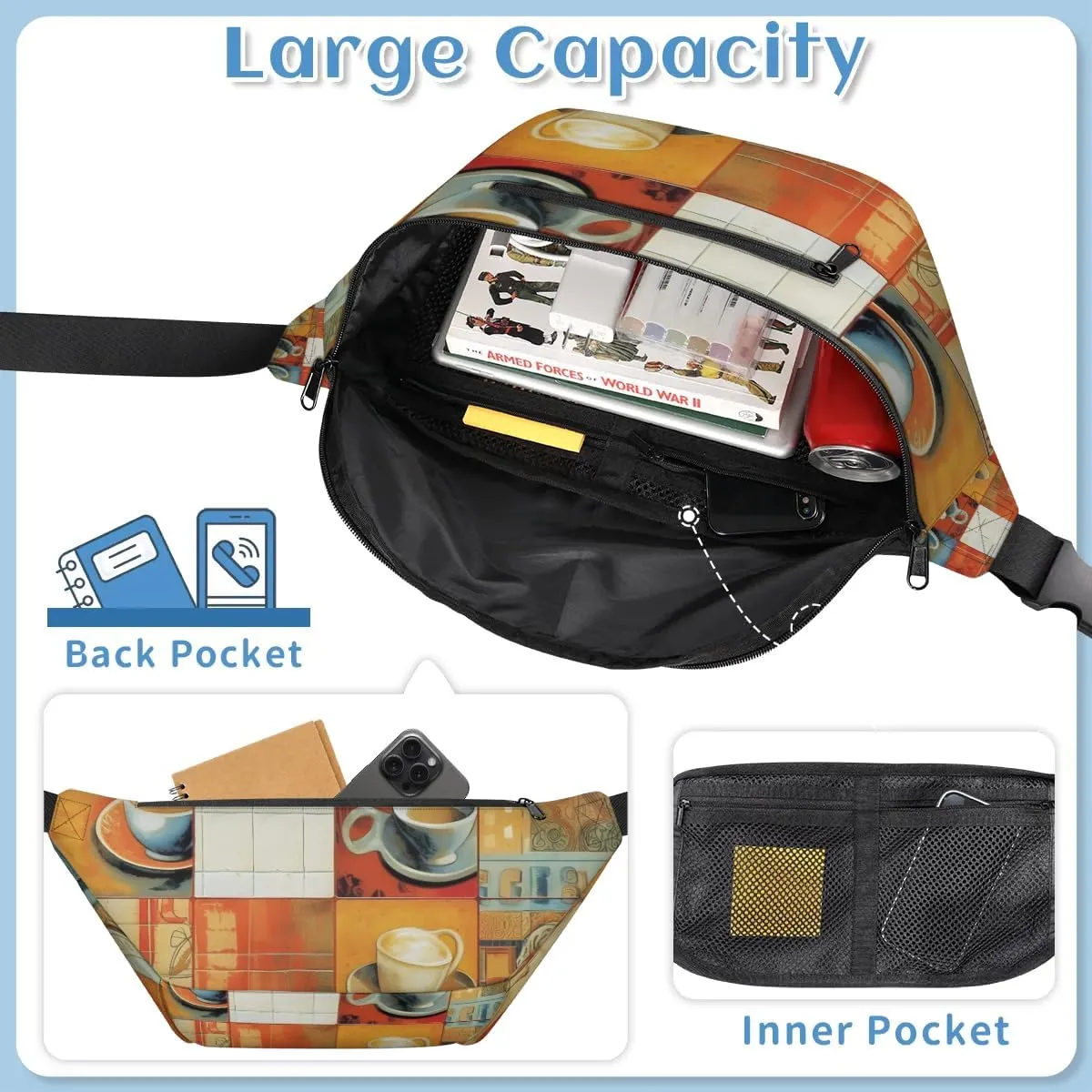 Crossbody Sling Bags for Women Men Coffee Cup Casual Sling Backpack Daypack Chest Bag for Travel Sport Hiking Running