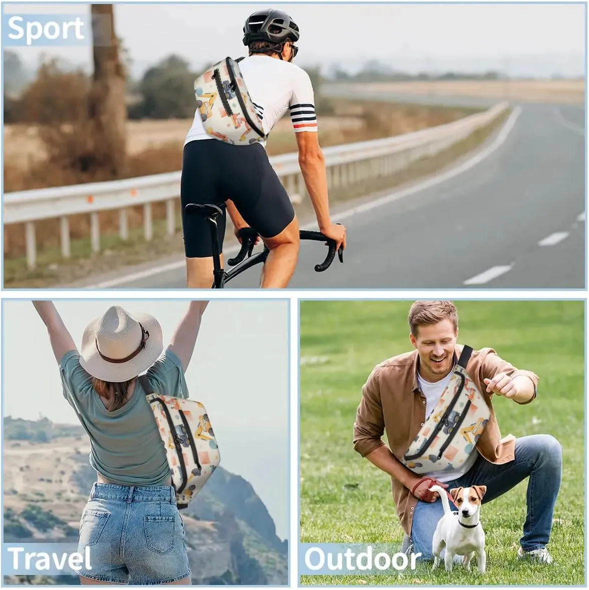 Crossbody Sling Bags for Women Men Excavator Cartoon Casual Sling Backpack Daypack Chest Bag for Travel Sport Hiking Running