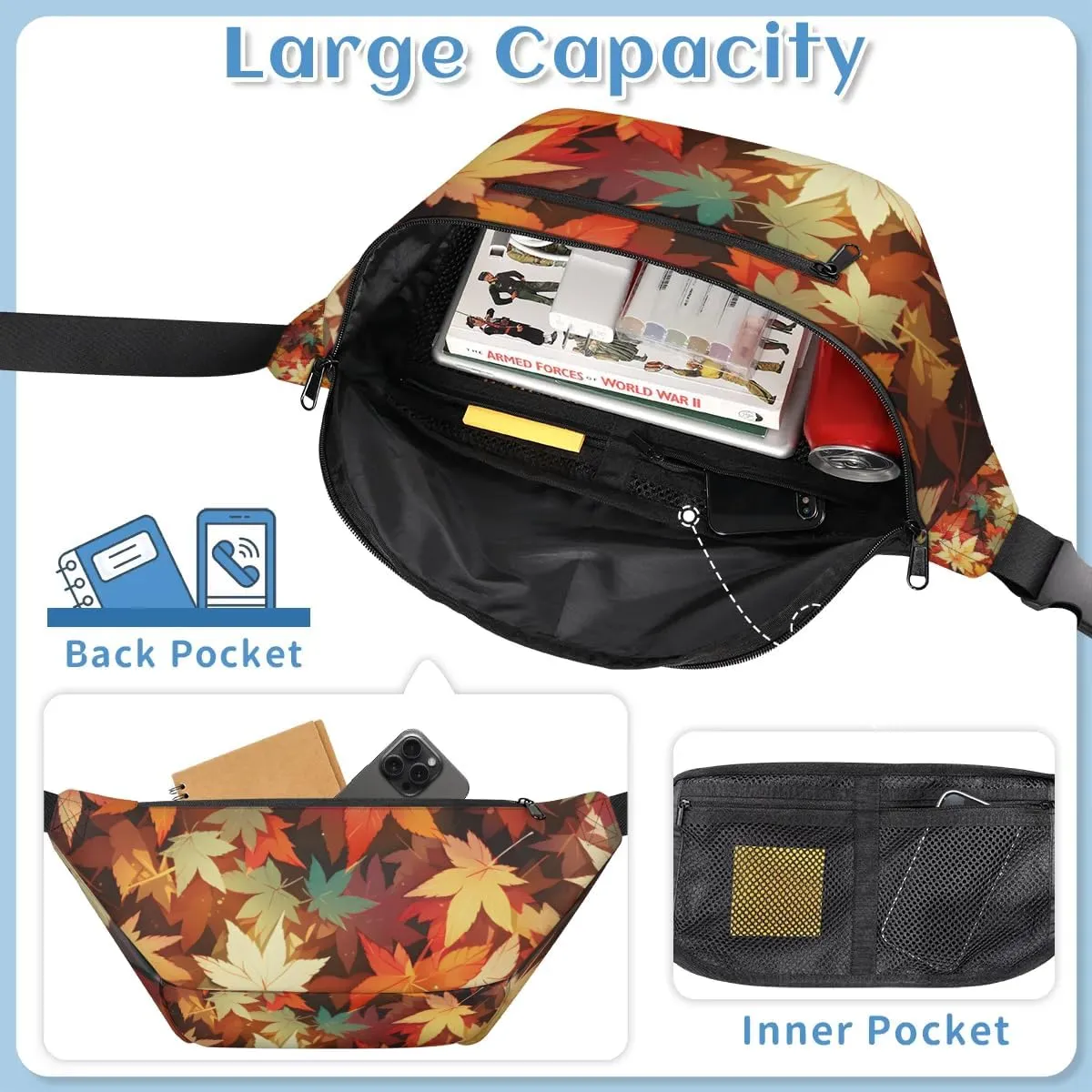 Crossbody Sling Bags for Women Men Falling Maple Leaf Casual Sling Backpack Daypack Chest Bag for Travel Sport Hiking Running