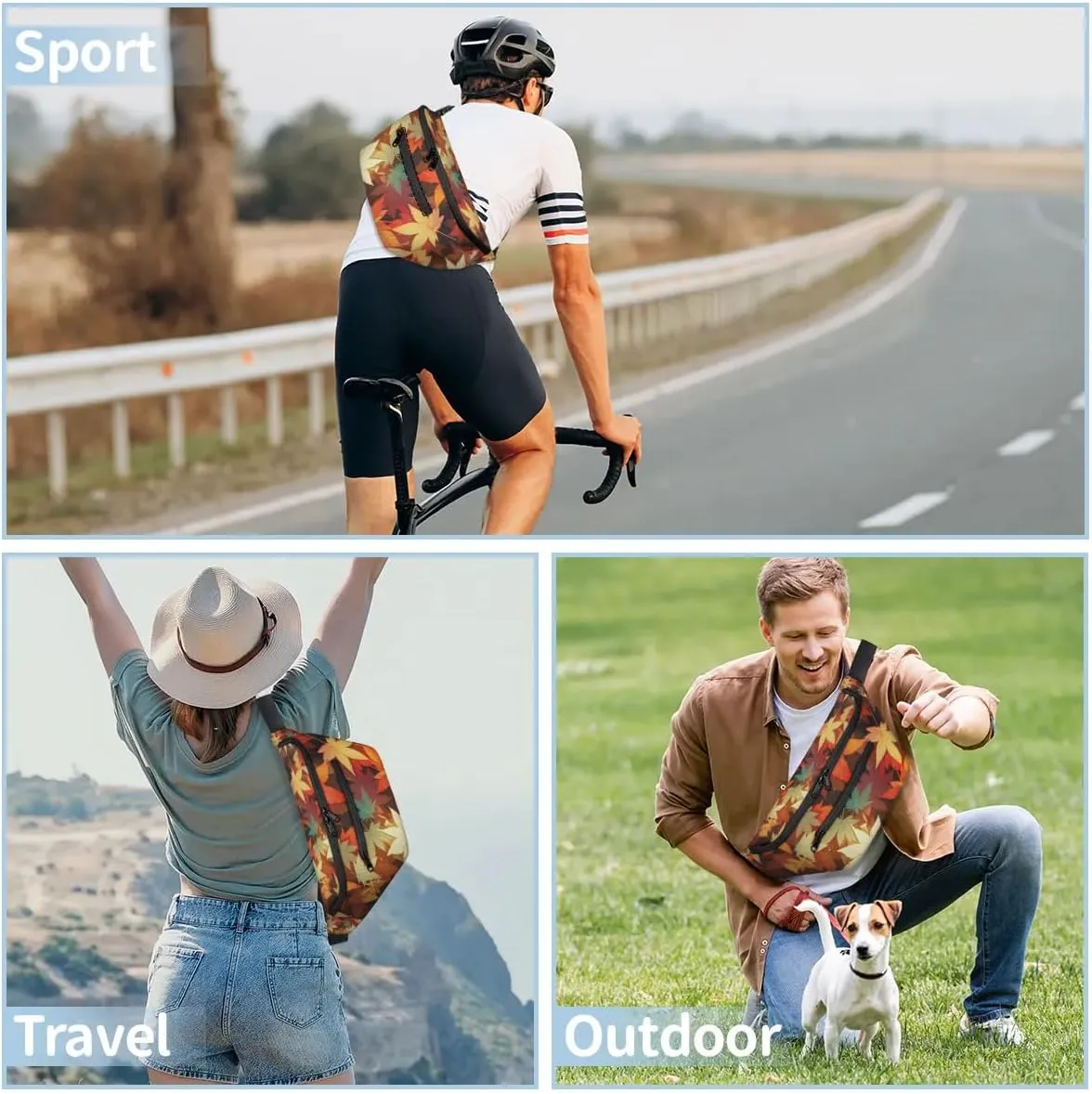 Crossbody Sling Bags for Women Men Falling Maple Leaf Casual Sling Backpack Daypack Chest Bag for Travel Sport Hiking Running