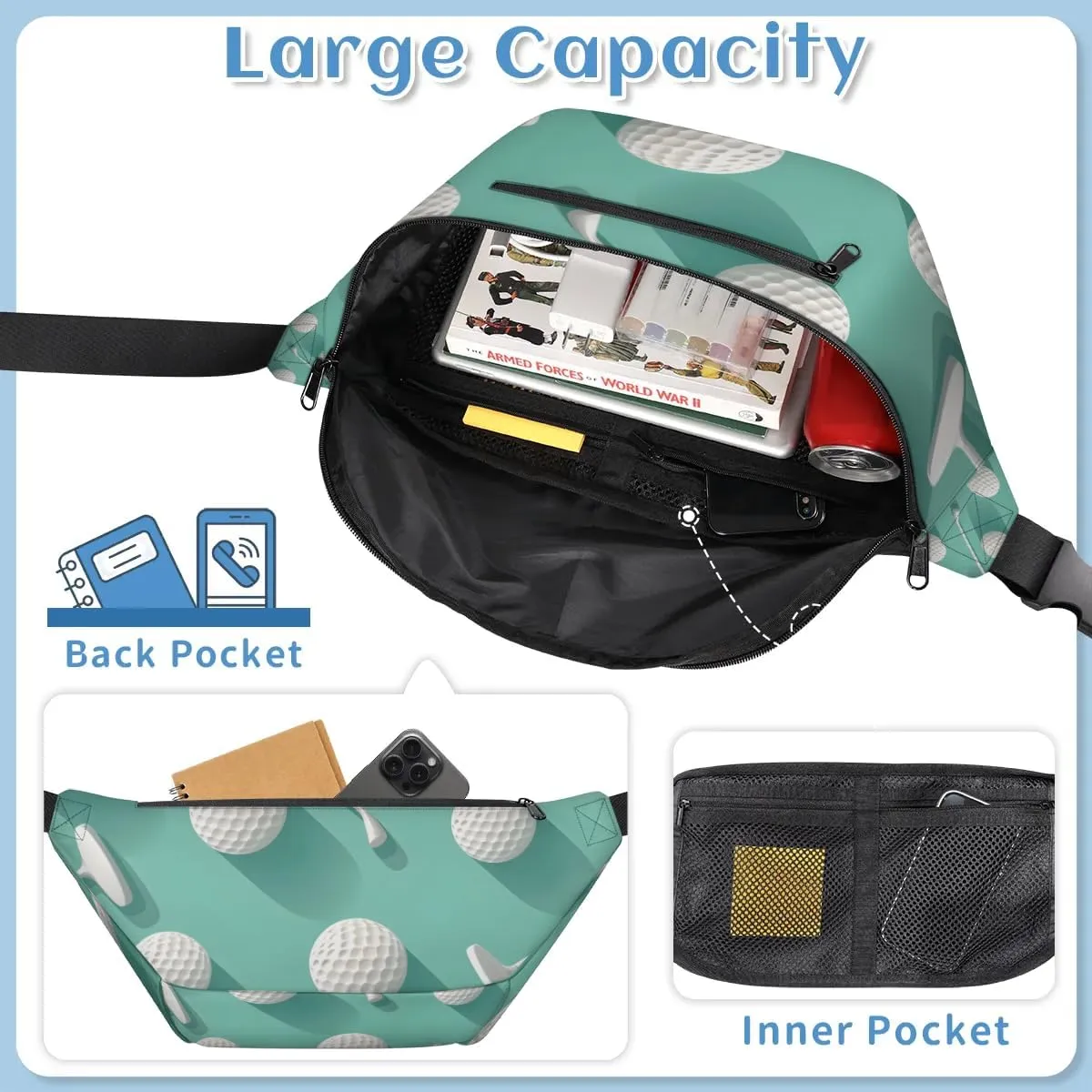 Crossbody Sling Bags for Women Men Funny Golf Sport Casual Sling Backpack Daypack Chest Bag for Travel Sport Hiking Running