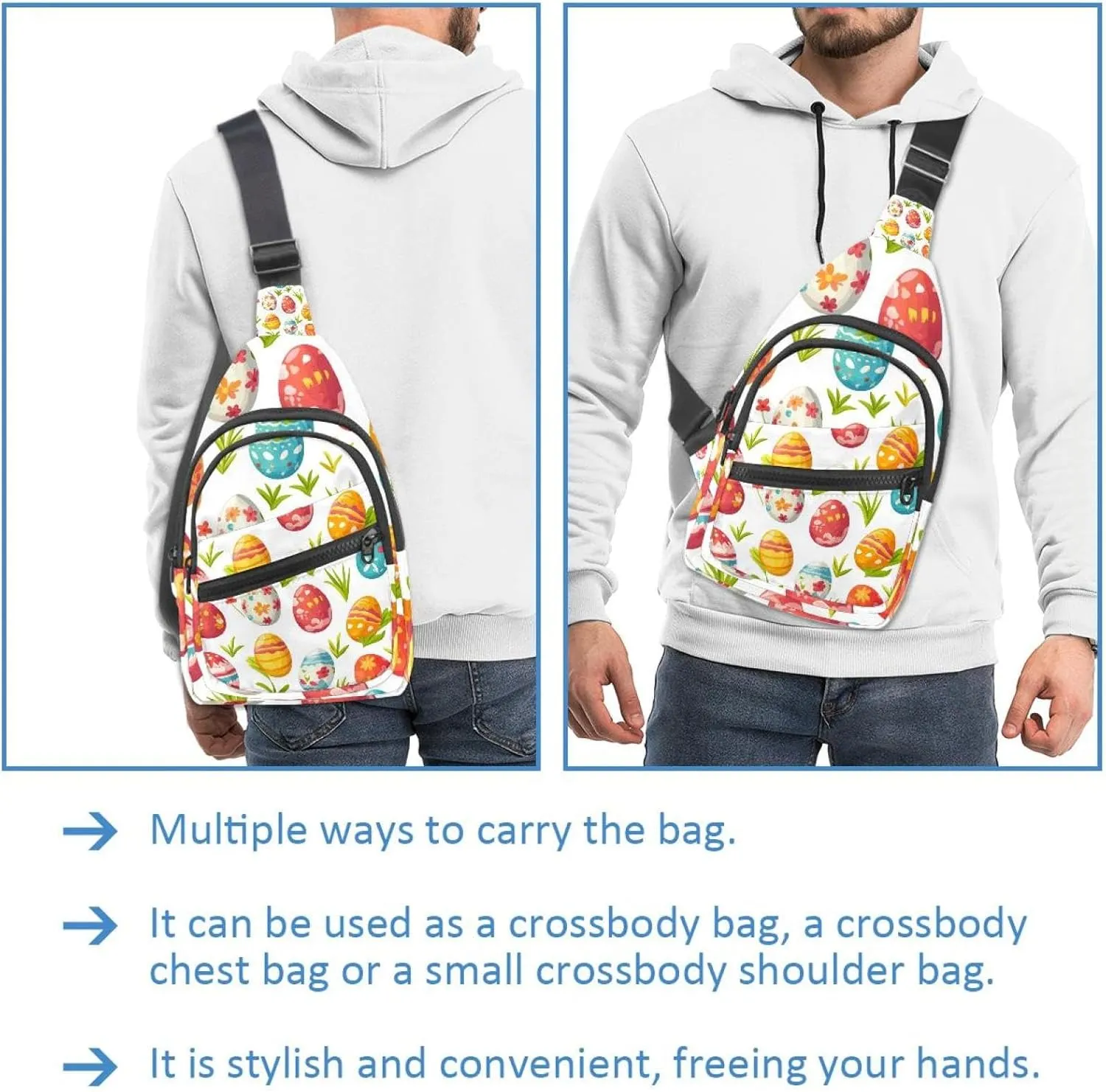 Crossbody Small Sling Bag Backpack for Women Men, Easter Painted Eggs Chest Daypack Crossbody Travel Sports Hiking