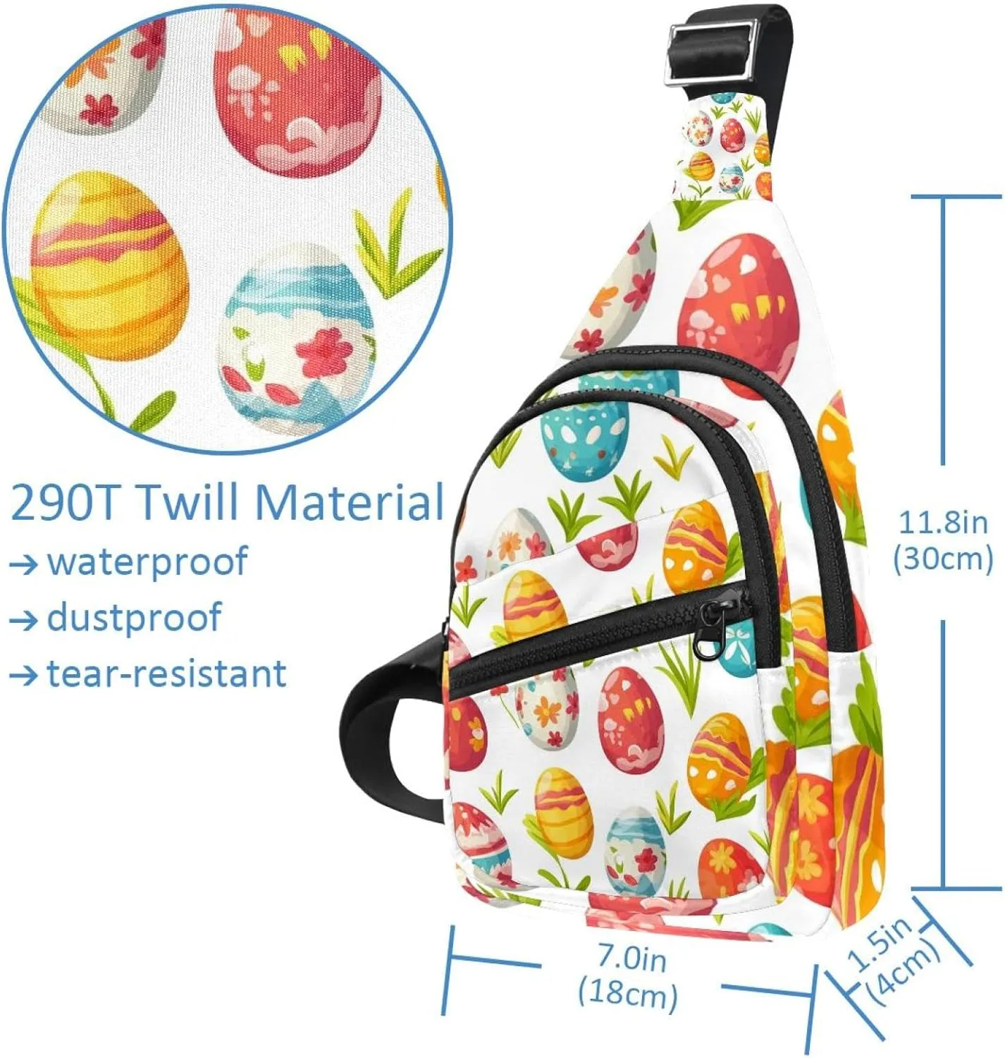 Crossbody Small Sling Bag Backpack for Women Men, Easter Painted Eggs Chest Daypack Crossbody Travel Sports Hiking