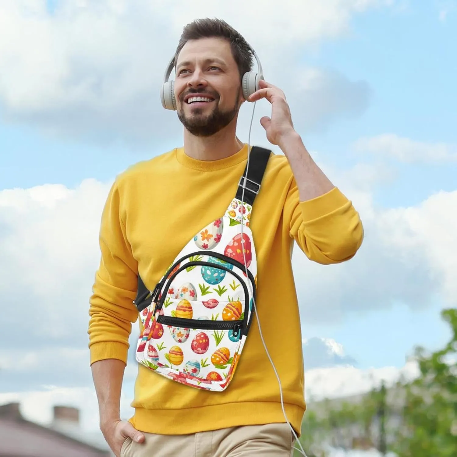 Crossbody Small Sling Bag Backpack for Women Men, Easter Painted Eggs Chest Daypack Crossbody Travel Sports Hiking