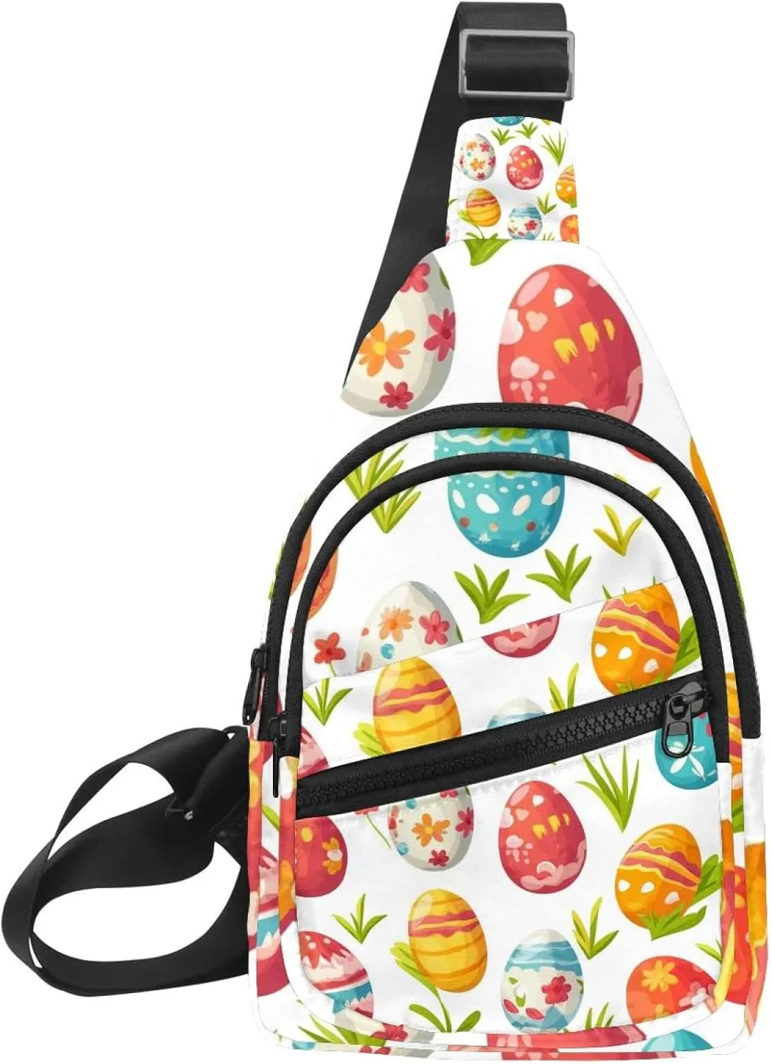 Crossbody Small Sling Bag Backpack for Women Men, Easter Painted Eggs Chest Daypack Crossbody Travel Sports Hiking