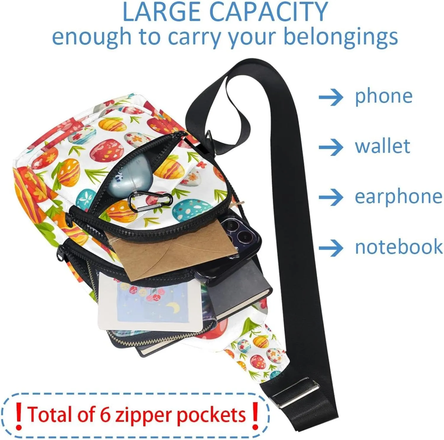 Crossbody Small Sling Bag Backpack for Women Men, Easter Painted Eggs Chest Daypack Crossbody Travel Sports Hiking
