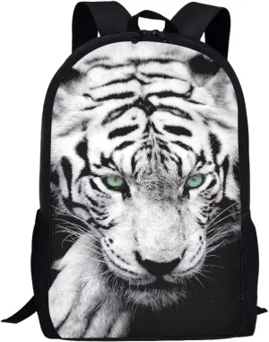 Cumagical White Tiger Print Lightweight Backpack Bookbags Outdoor Travel Laptop Daypack